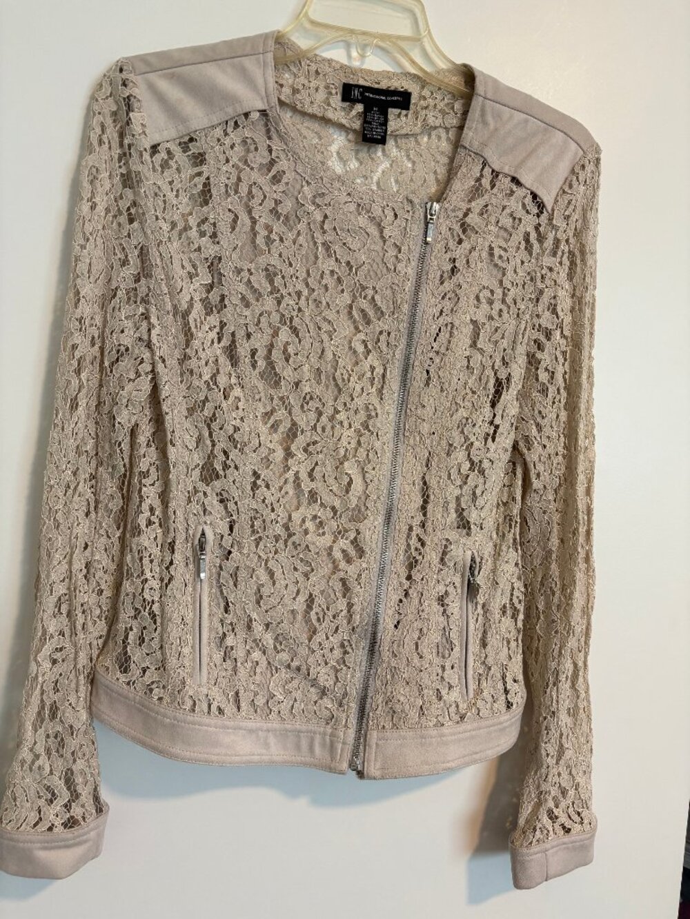 INC International Concepts Lace Bomber Jacket - Beige - Size M.